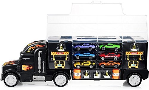 Play22 17 in 1 Kids Toys Ages 3-5, Truck Transport Car Carrier with 6 Cars, 11 Accessories, Birthday Gifts Toys for 3 Year Old Boys, Toddler Boy Toys