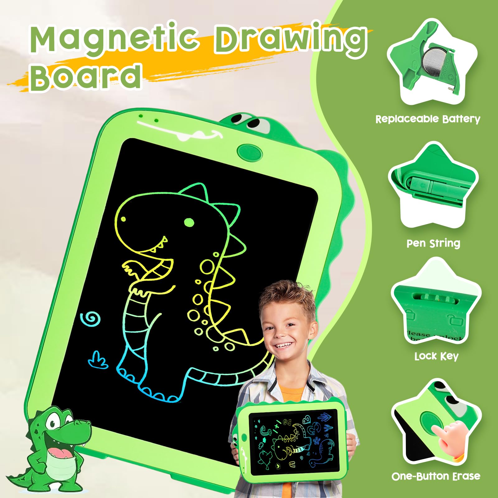 Teriph LCD Writing Tablet for Kids, Colorful Toddlers Toys Drawing Board, Educational Kid Toys, Doodle Pad Dinosaur Toys for 2 3 4 5 6 7 8 Year Old Boys Girls Birthday Party Christmas Gifts,8.5inch