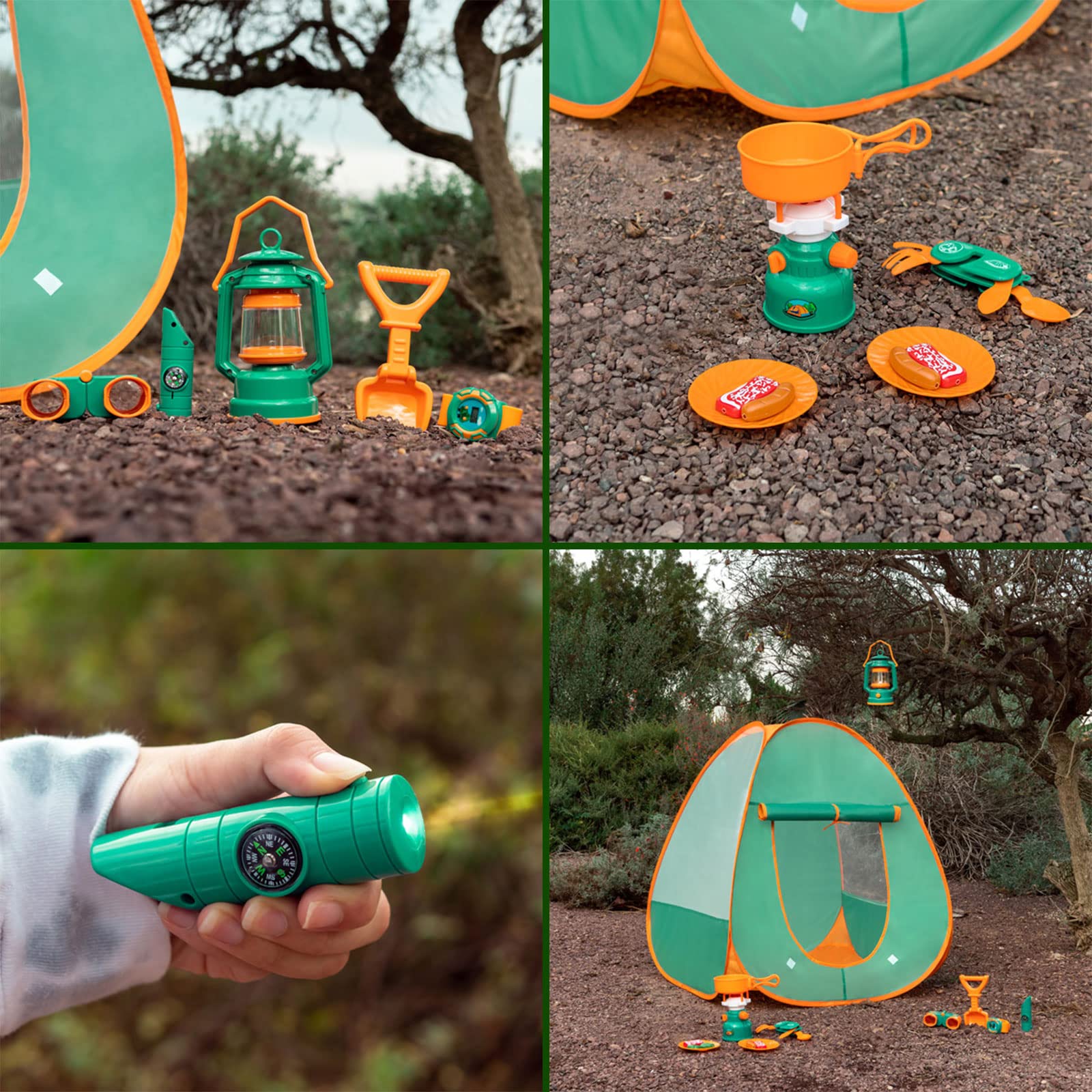 FUN LITTLE TOYS Pop Up Tent with Kids Camping Gear Set, Kids Play Tent Outdoor Toys Camping Tools Set for Kids