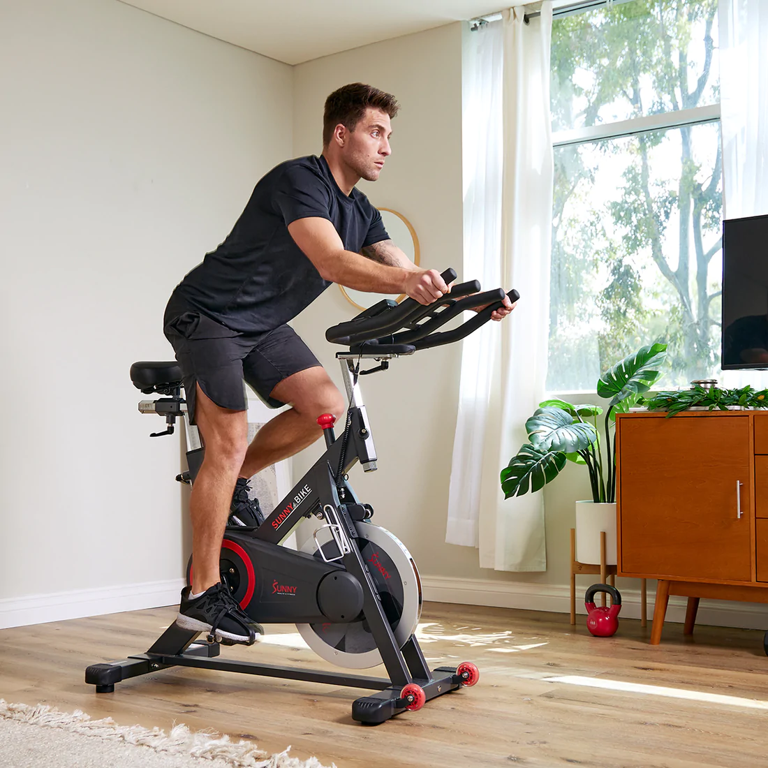 Sunny Health & Fitness Premium Indoor Cycling Smart Stationary Bike with Exclusive SunnyFit App Enhanced Bluetooth Connectivity - Iron Life USA