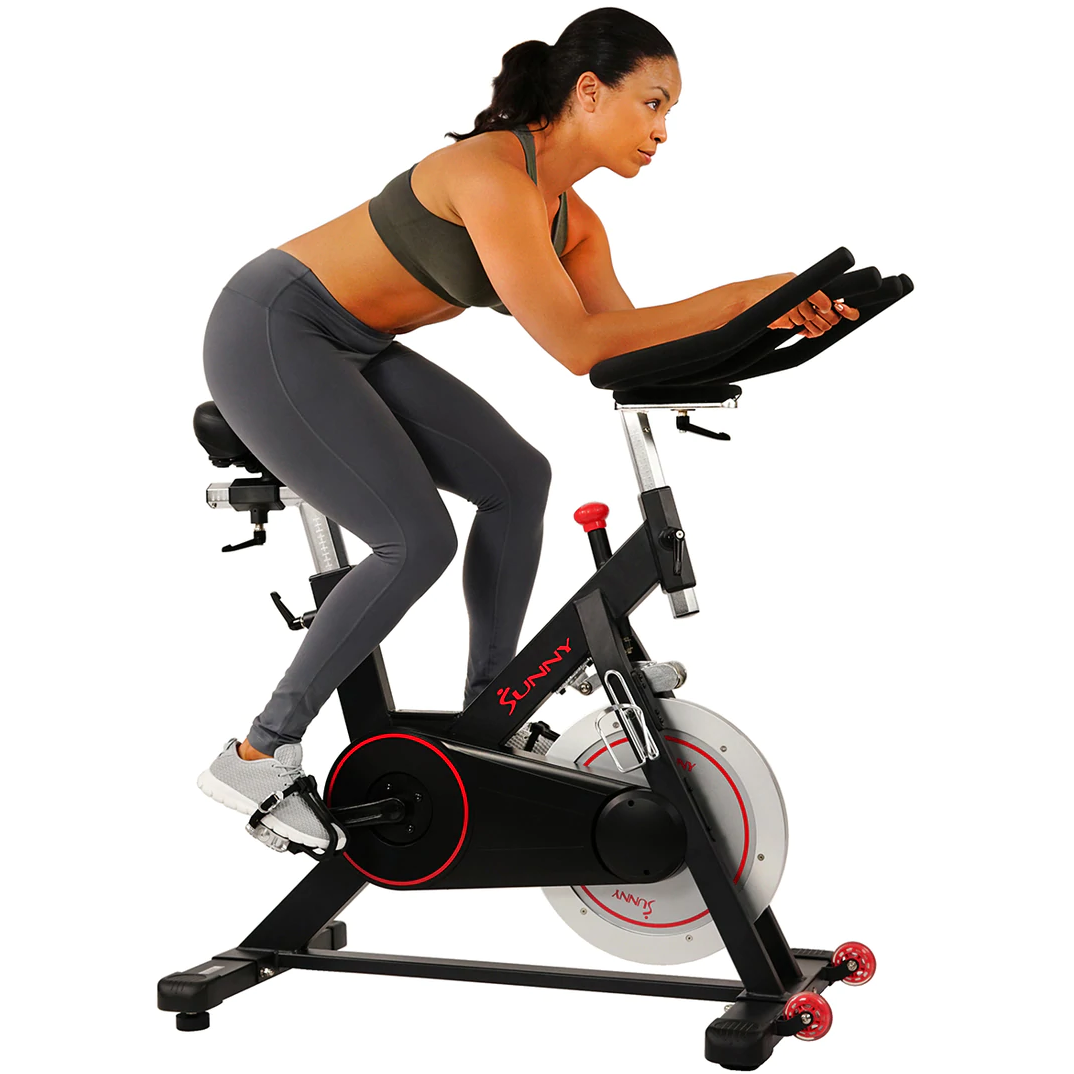 Sunny Health & Fitness Magnetic Belt Drive Indoor Cycling Bike with a Large Device Holder - Iron Life USA